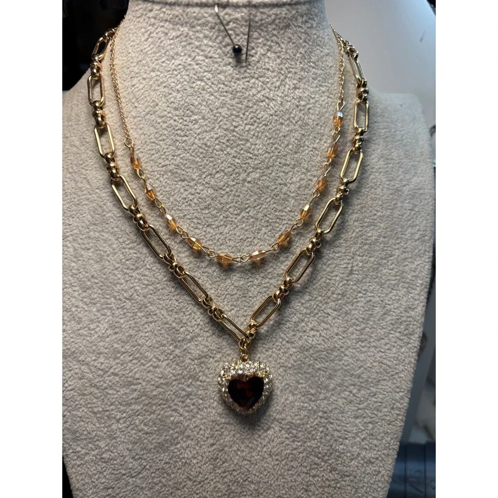 #45. Paparazzi Double-Layered Heart Necklace Earring Set